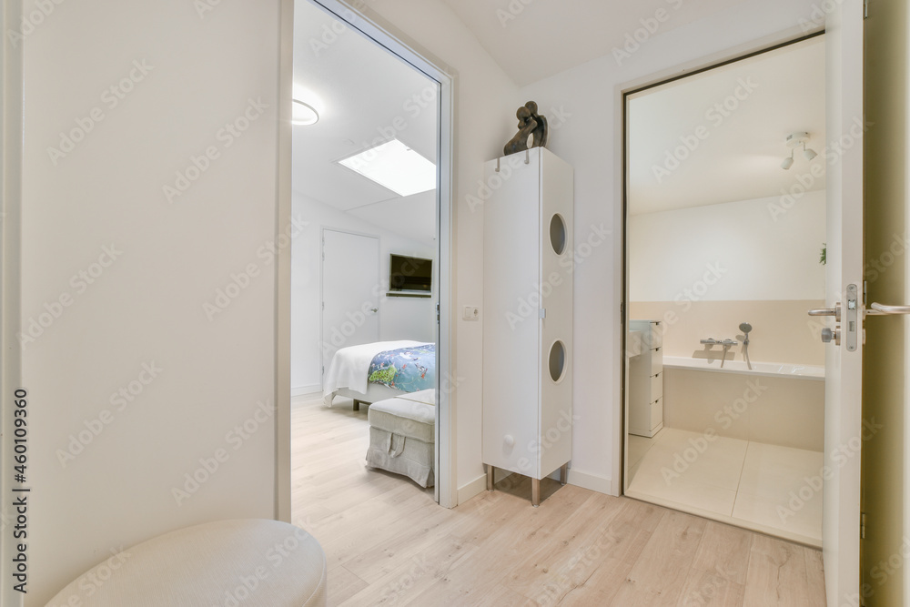 Bathroom and bedroom interior in modern house Bathroom and bedroom interior in modern house