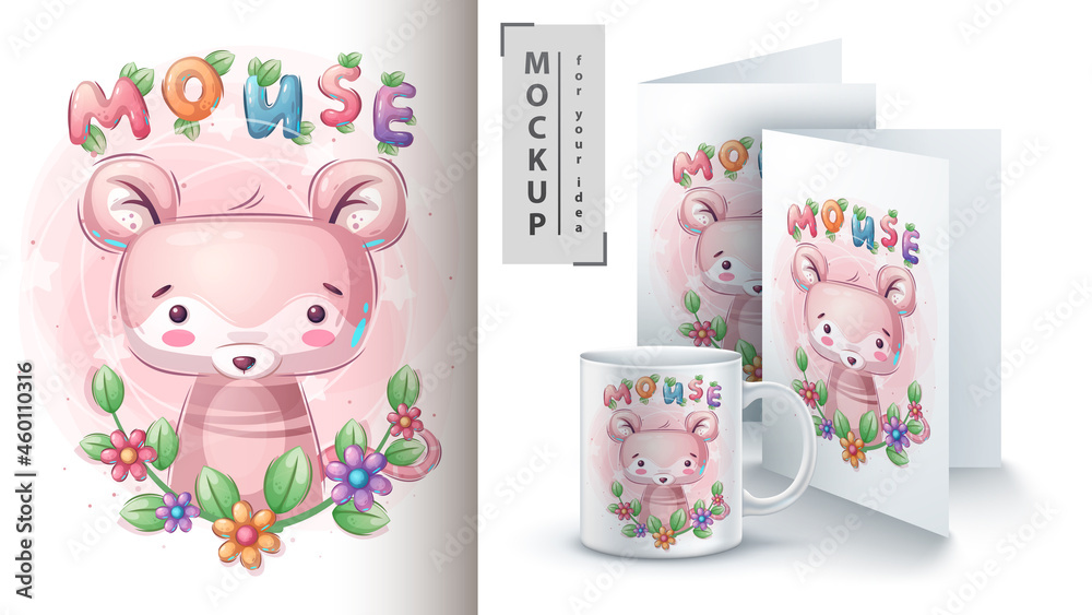 Mouse in leaf poster and merchandising. Mouse in leaf poster and merchandising.