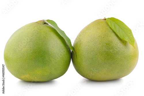 Pomelo citrus fruit with leaves isolated on white background. Clipping path