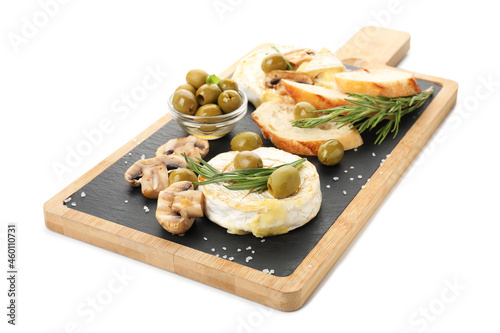 Concept of tasty food with grilled camembert isolated on white background