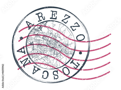 Arezzo, Province of Arezzo, Italy Stamp Map Postal. Silhouette Seal Roads and Streets. Passport Round Design. Vector Icon. Design Retro Travel National Symbol.