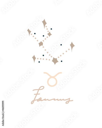 Hand drawn vector abstract stock graphic simple astrology celestial illustration constellation collection modern artistic contemporary print template symbols of zodiac sign Taurus with stars.