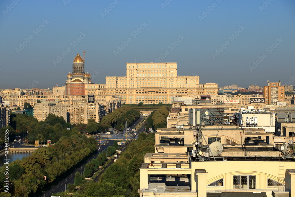 Naklejka premium Facade of the Parliament Palace in Bucharest from above