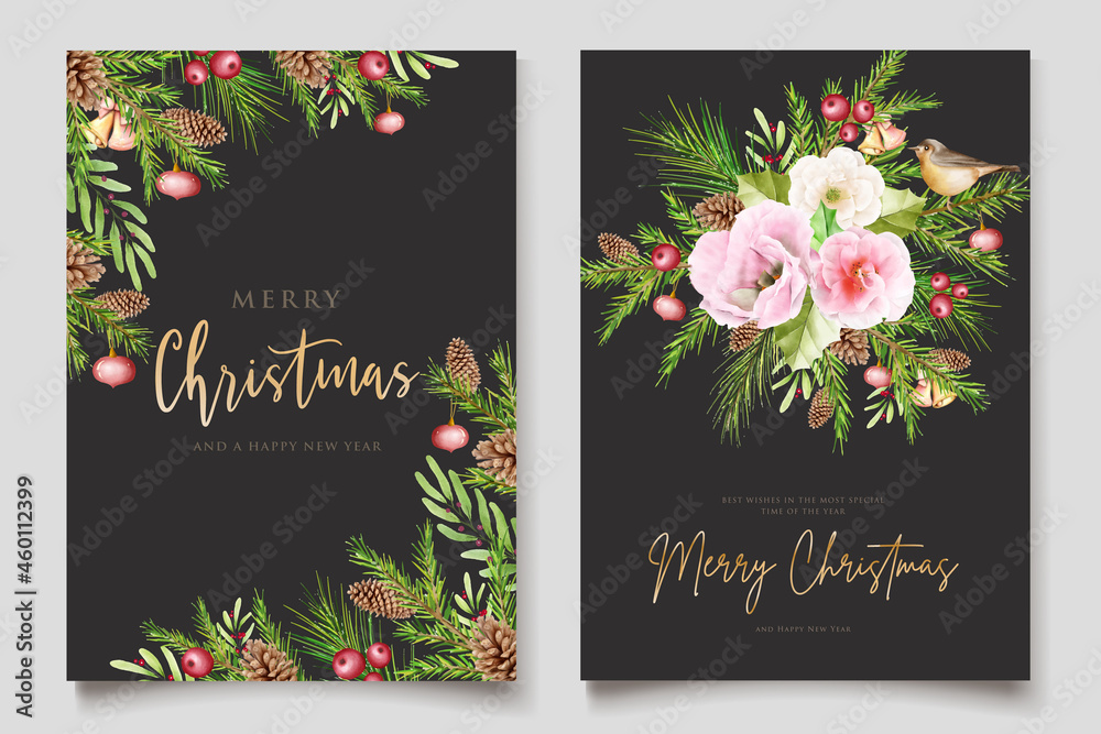 hand drawn watercolor floral christmas card 