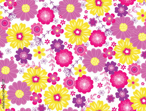Fototapeta Naklejka Na Ścianę i Meble -  Bright and cheerful floral pattern for school age girls. Fun and colorful seamless vector pattern great for surface designs.