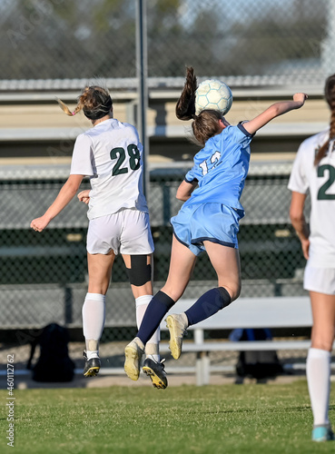 High school girls competing in a soccer match in south Texas