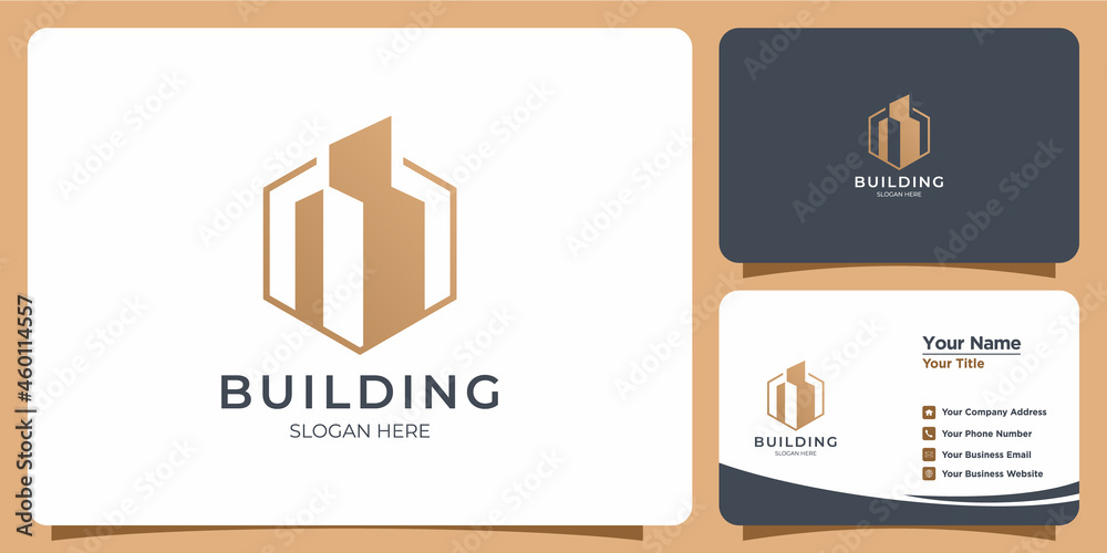 Fototapeta premium Elegant minimalist line style building Logo set with business card branding