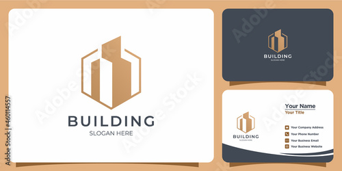 Elegant minimalist line style building Logo set with business card branding