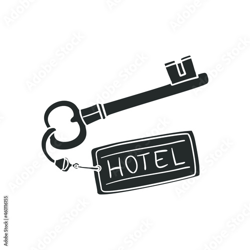Hotel Key Icon Silhouette Illustration. Vacations Vector Graphic Pictogram Symbol Clip Art. Doodle Sketch Black Sign.