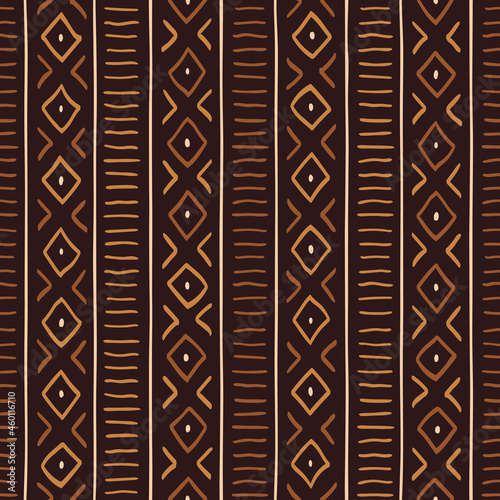 African Print Fabric. Vector Seamless Tribal Pattern. Traditional Ethnic Hand Drawn Ornament for your Design Cloth, Carpet, Rug, Wrap