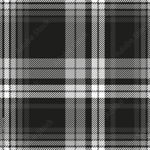 Seamless plaid check pattern in black, grey and white.