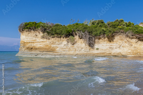 View from Apotripiti Beach in Sidari holiday resort village on Corfu Island, Greece