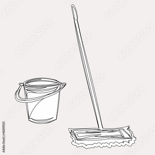 Cleanliness and order in the house, apartment. Equipment and means for cleaning, washing. Household appliances, washing machine, vacuum cleaner, bucket. Isolated vector objects.