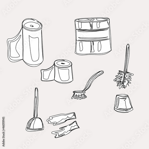 Cleanliness and order in the house, apartment. Equipment and means for cleaning, washing. Household appliances, washing machine, vacuum cleaner, bucket. Isolated vector objects.