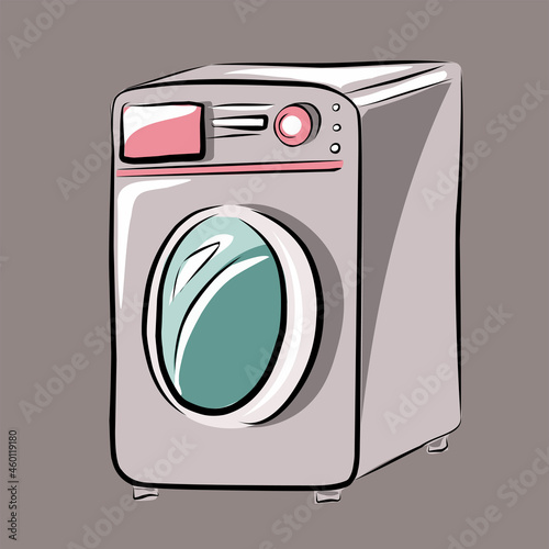 Cleanliness and order in the house, apartment. Equipment and means for cleaning, washing. Household appliances, washing machine, vacuum cleaner, bucket. Isolated vector objects.