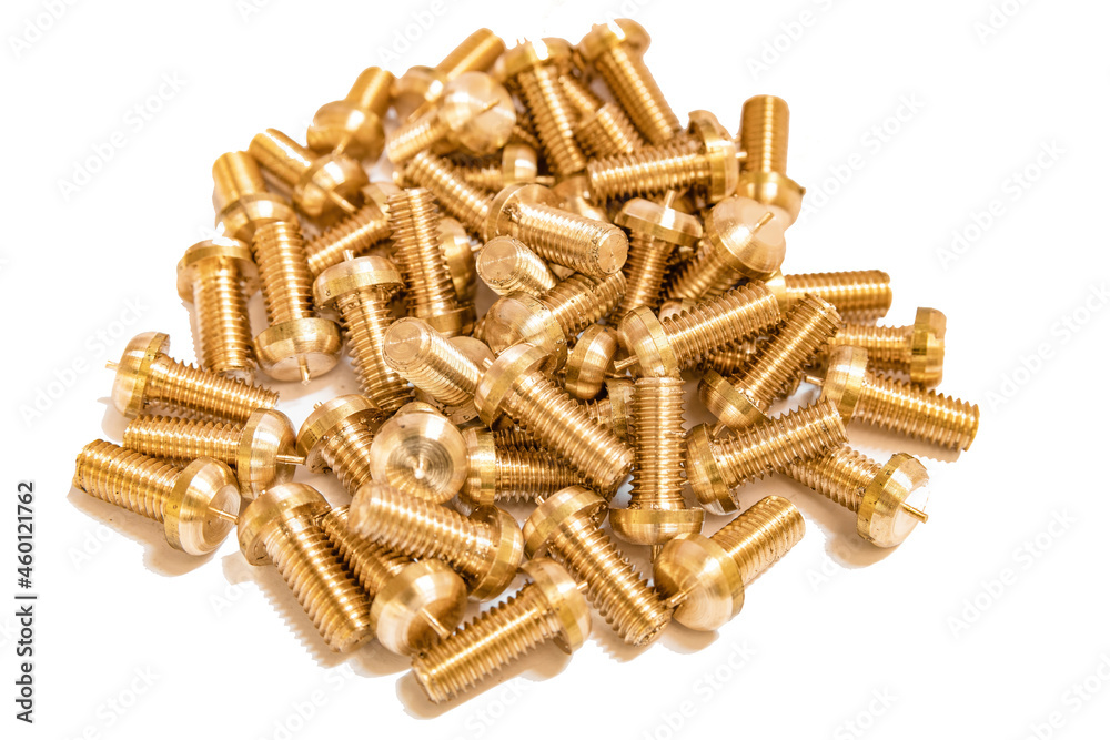 Isolate of bronze and brass bolts and hex screws. Isolate of bronze and brass bolts and hex screws.