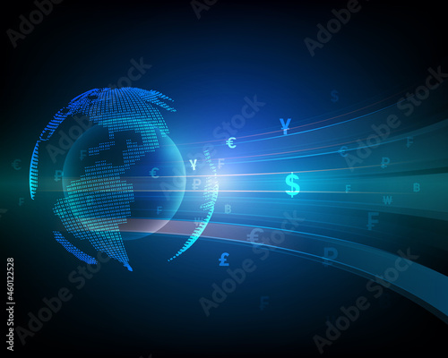 Currency exchang money transfer with high speed network global symbol illustration