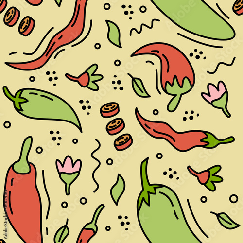 doodle chili seamless pattern background
