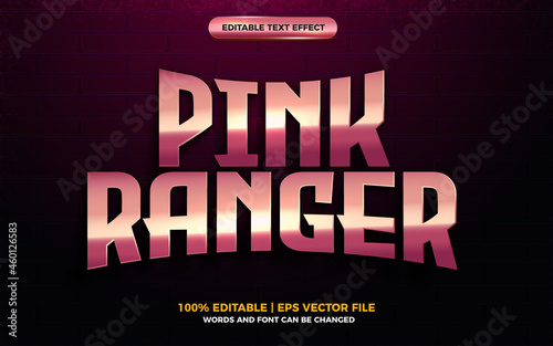 pink ranger gold 3d cartoon hero editable text effect