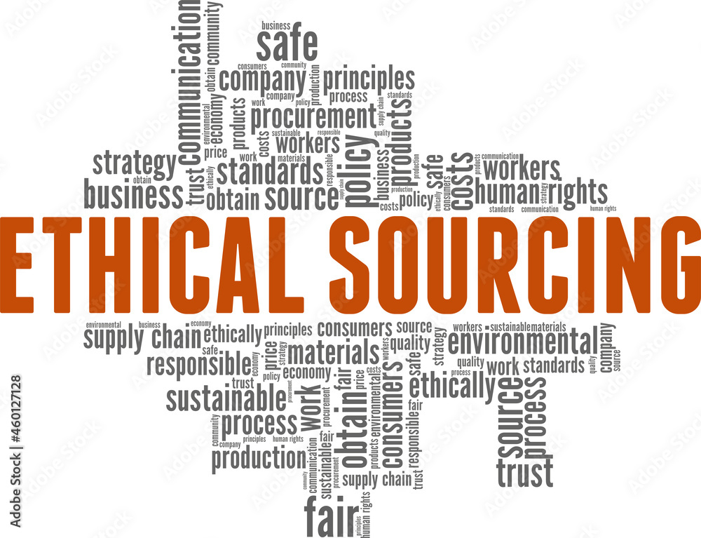 Ethical sourcing vector illustration word cloud isolated on white background.