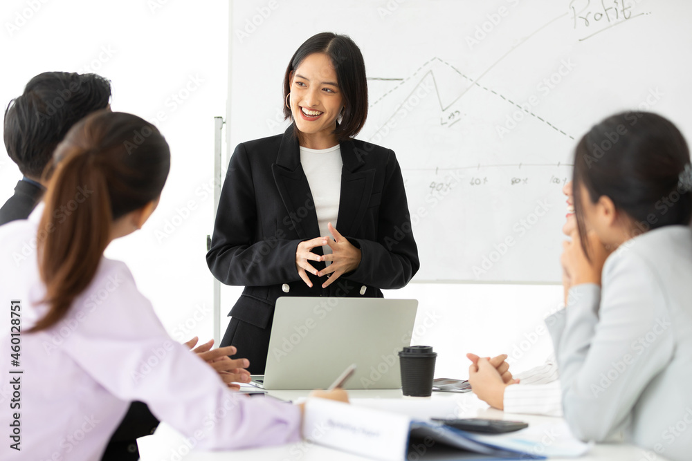 young businesswoman seminar or meeting and presentation about work project on whiteboard young businesswoman seminar or meeting and presentation about work project on whiteboard
