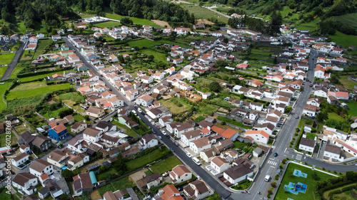 
the town of Sete Cidades, on the island of Ponda Delgada, aerial view of the town