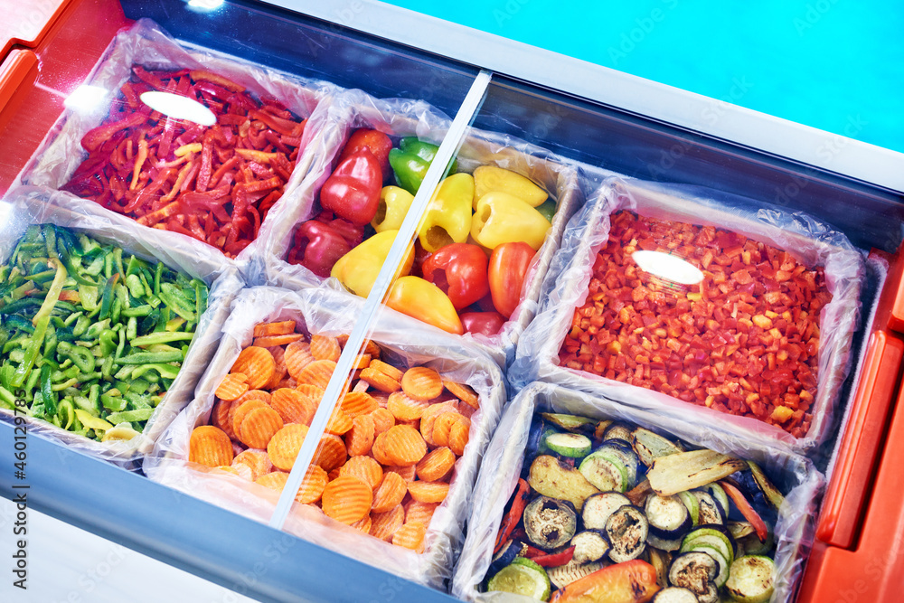 Frozen vegetables in freezer in store Frozen vegetables in freezer in store