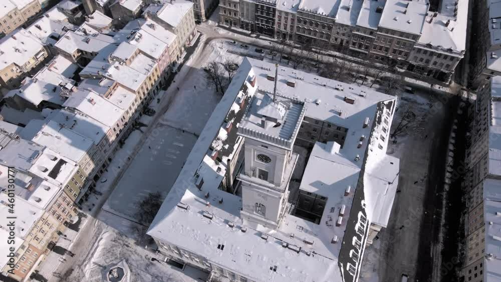 aerial view of city hall center winter sunny day