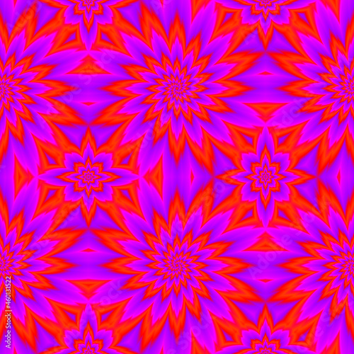 Red flowers blossom. Optical expansion illusion. Wrapping paper. Seamless pattern.