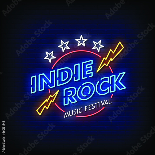 Indie Rock Neon Signs Style Text Vector