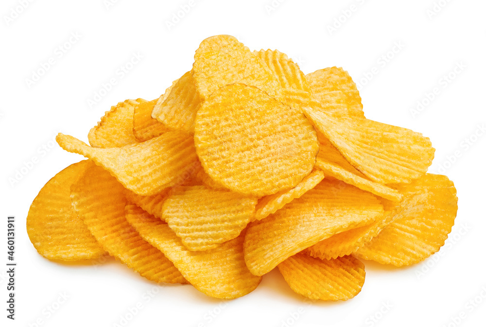 Ridged potato chips, isolated on white background