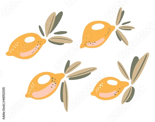 Set of sweet yellow lemons on a white background, isolated. Vector illustration.