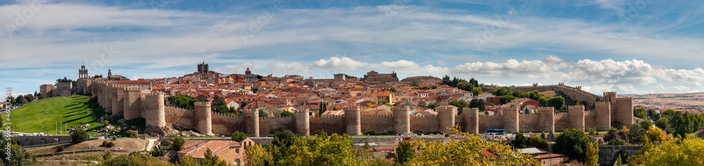 Panorama view of Muralla de Ávila (Walls of Ávila), the most complete and well-preserved fortification in Spain.