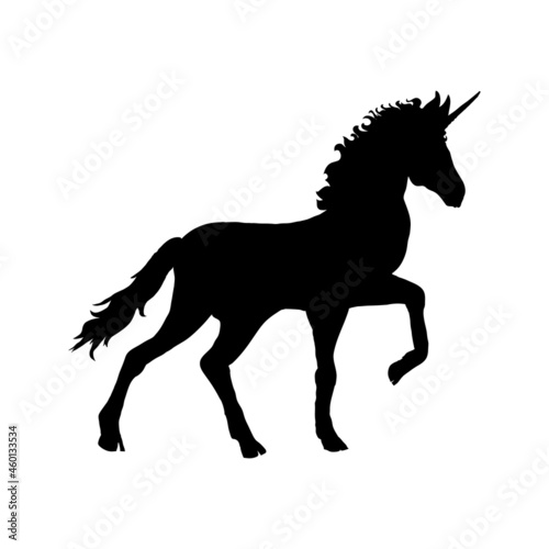The unicorn on white background. Silhouette of head unicorn. Beautiful magical animal.