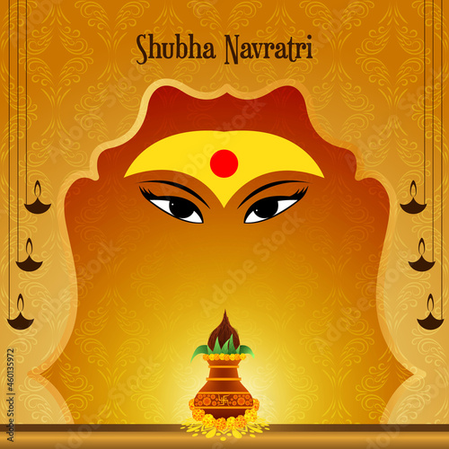 Illustration of Shubh Navratri With God and Kalash Background. Texture Background. photo