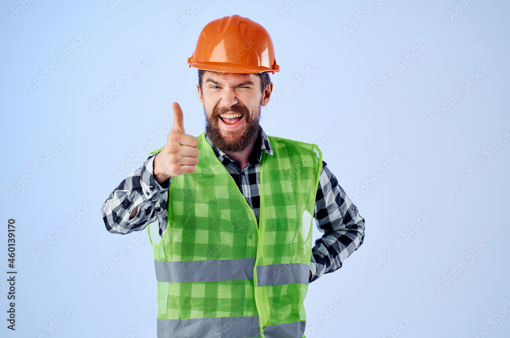 bearded man in working uniform construction building profession Studio