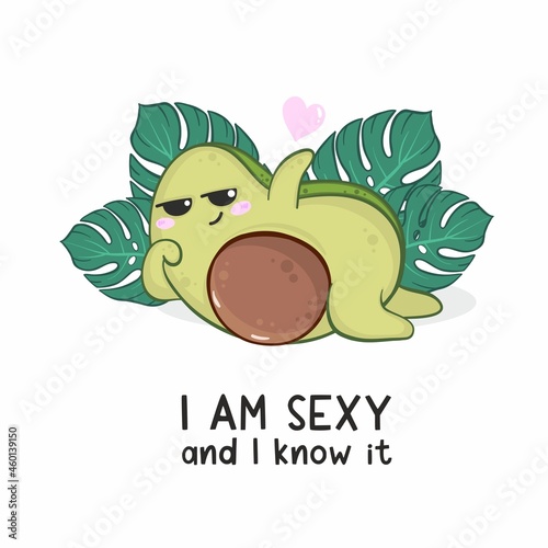 Vector illustration of cute cartoon sexy avocado