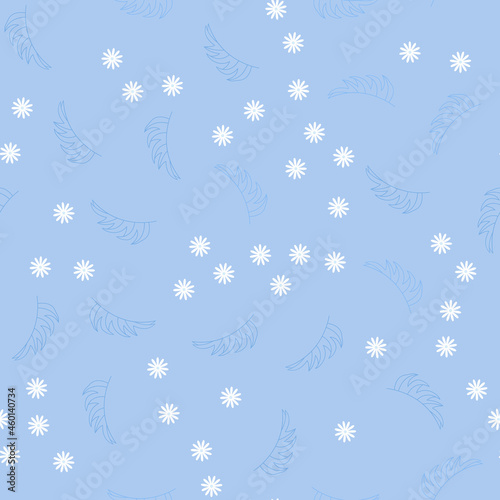 Floral seamless pattern. White chamomile or daisies on a blue background. Endless baby pattern for textiles and fabrics, wrapping paper, packaging, ornament for bed linen. Vector illustration
