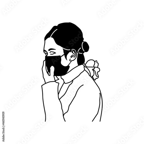 Silhouette flight attendant wearing a mask