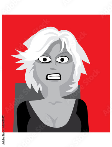 Rage. Angry woman. Portrait of outraged blonde woman on red background. Vector image for prints, poster and illustrations.
