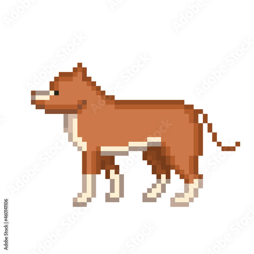 Pixel art American Bulldog , 8 bit side view pet dog character isolated on white background. Domestic animal icon. Old school vintage retro 80s, 90s 2d computer, video game, slot machine graphics.