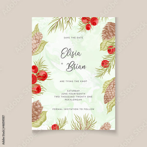Pine cone christmas wedding invitation theme