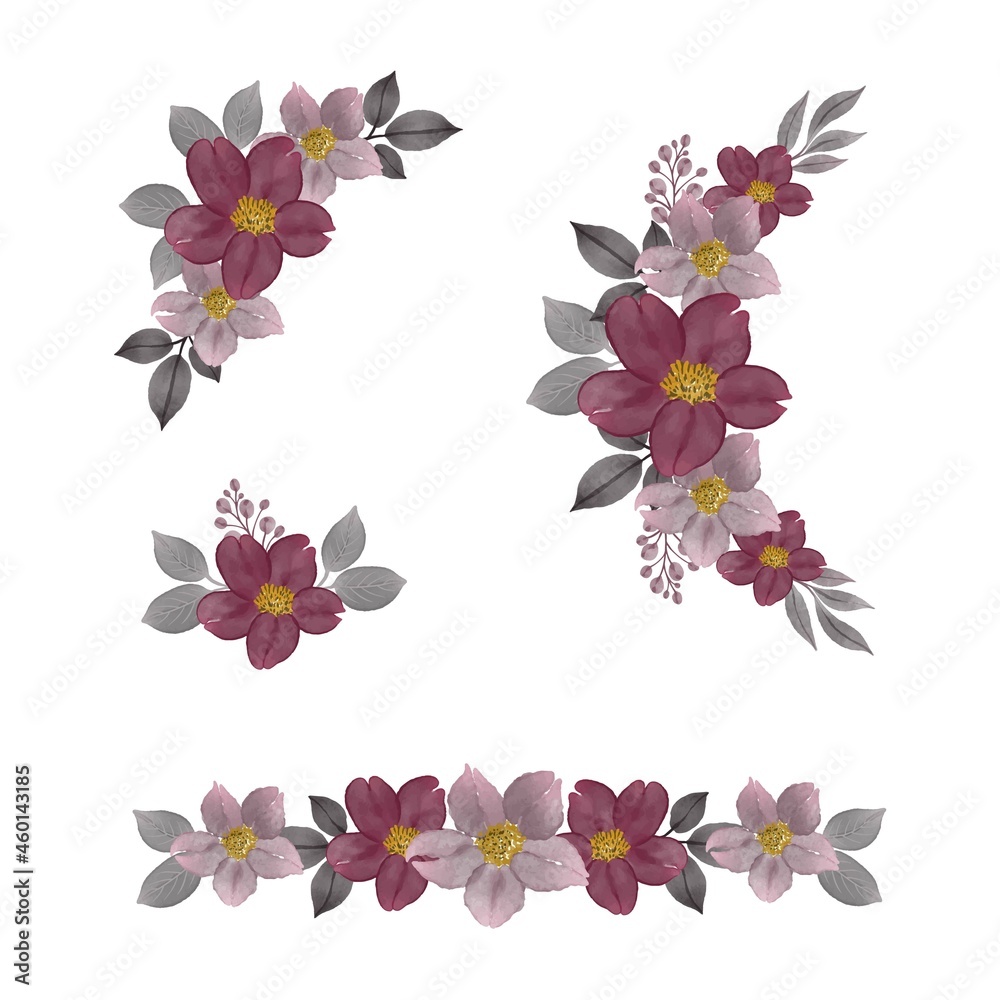Obraz premium arrangement watercolor floral frame of pink and grey