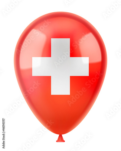 Helium balloon with the flag of Switzerland. 3D realistic vector illustration, isolated on white background.