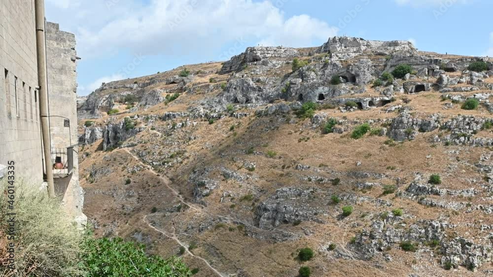Matera, Basilicata, Italy. August 2021. Tilt footage on the hill in ...