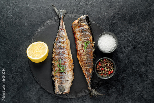 grilled mackerel on stone background