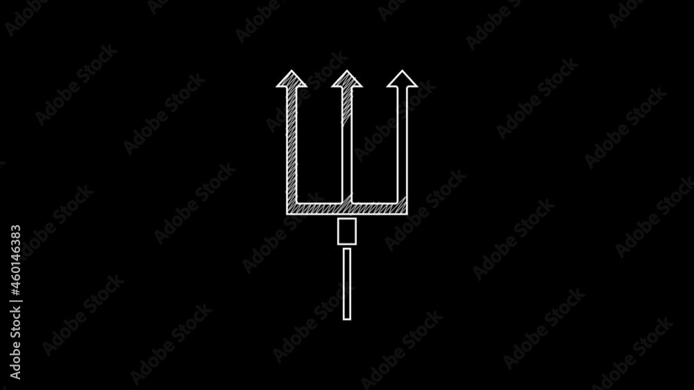 White line Neptune Trident icon isolated on black background. 4K Video motion graphic animation White line Neptune Trident icon isolated on black background. 4K Video motion graphic animation