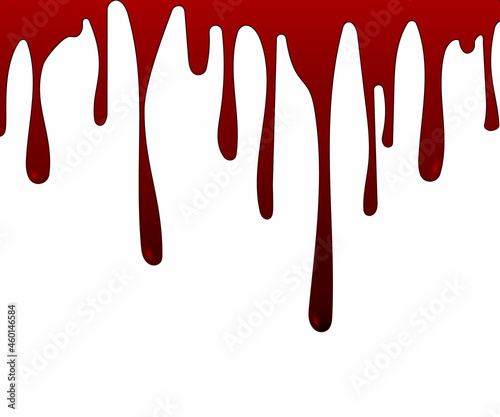 Paint is dripping. Liquid drips. Flowing paint, streaks. Blood drips. Flowing ink. Fluid leaks. Molten blood.Halloween concept, ink splash background isolated on white. Vector illustration