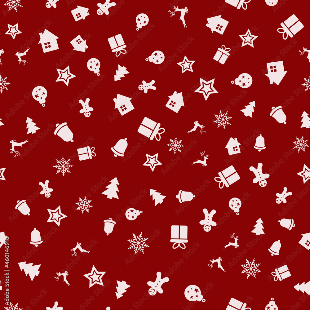 Seamless pattern with Xmas ornaments on red background. Vector Seamless pattern with Xmas ornaments on red background. Vector