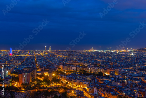 Scenic bird s eye view of Barcelona city at evening twilight